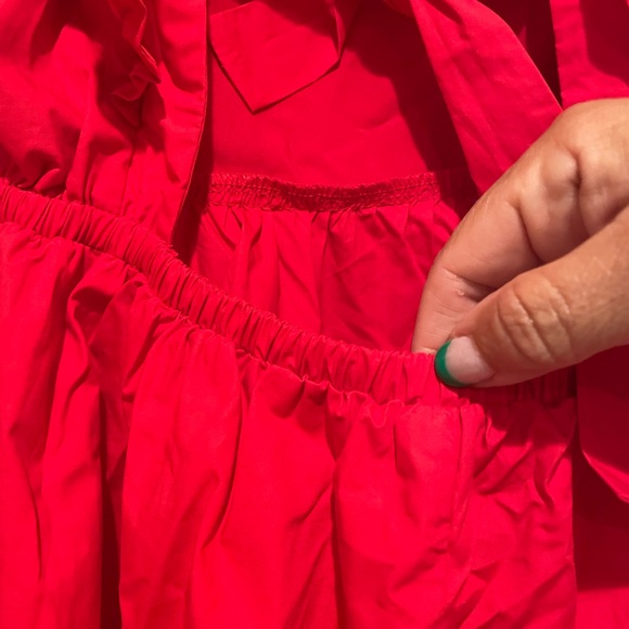 Day + Moon Red Mini Dress. Size: Large. Open Tie Back. Ruffle Sleeve. NWT. - Picture 8 of 12